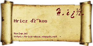 Hricz Ákos névjegykártya
