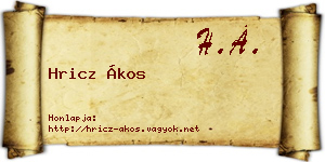 Hricz Ákos névjegykártya